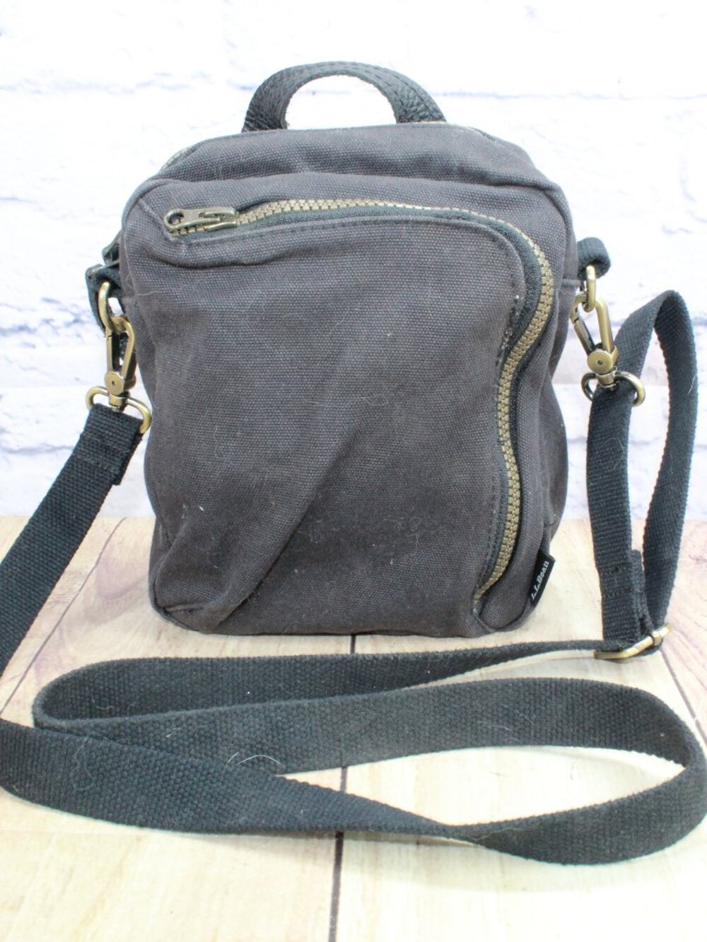 LL Bean Continental Crossbody Bag Black Canvas Travel Shoulder Purse Pouch